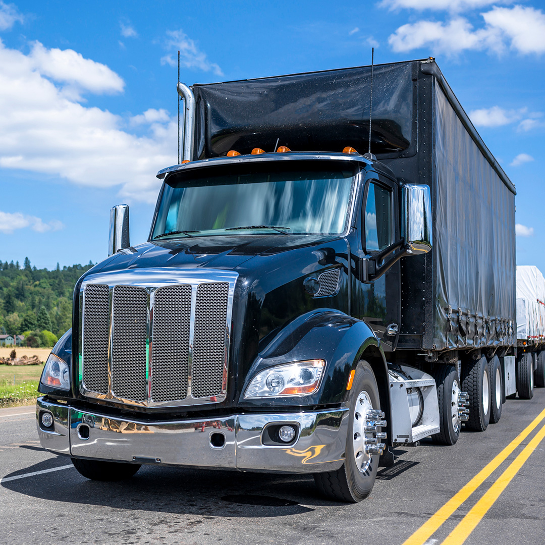 Highway diesel truck with black pollution